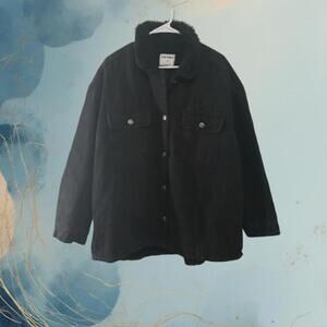 Old Navy Men's Black Button-Up Winter Jacket with Sherpa Lining